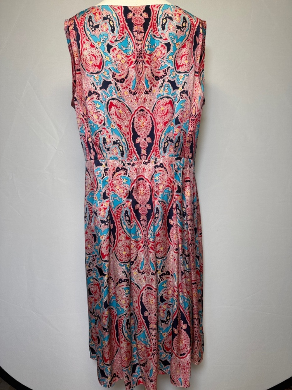Jones New York Paisley Pleated Sleeveless V-Neck Dress Size 16 - Picture 4 of 13